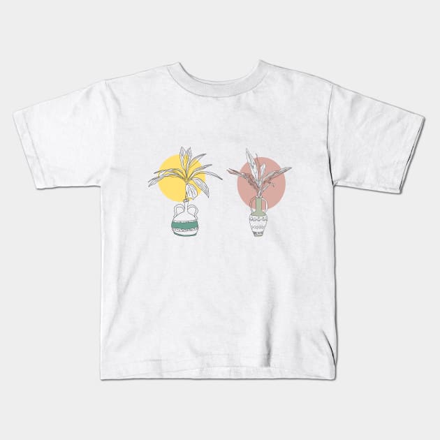 Boho style minimalist tropical plant design set of 2 Kids T-Shirt by Earthy Planty